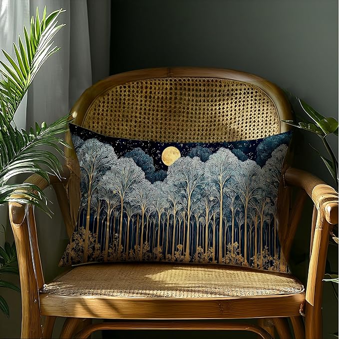 Rustic William Morris Inspired Forest Green Moon Decor Pillow Covers 12x20 Double-Sided,Vintage Night Moon Botanical Nature Landscape Decorative Throw Pillow Covers for Home Bedroom Living Room