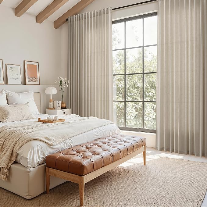 Nanspring Cobblestone Linen Curtains for Living Room 98 Inches Long Light Filtering Semi Sheer Curtain Back Tab Modern Farmhouse Decor Elegant Drapes for Bedroom Dinner Room 52x98, 2 Panels