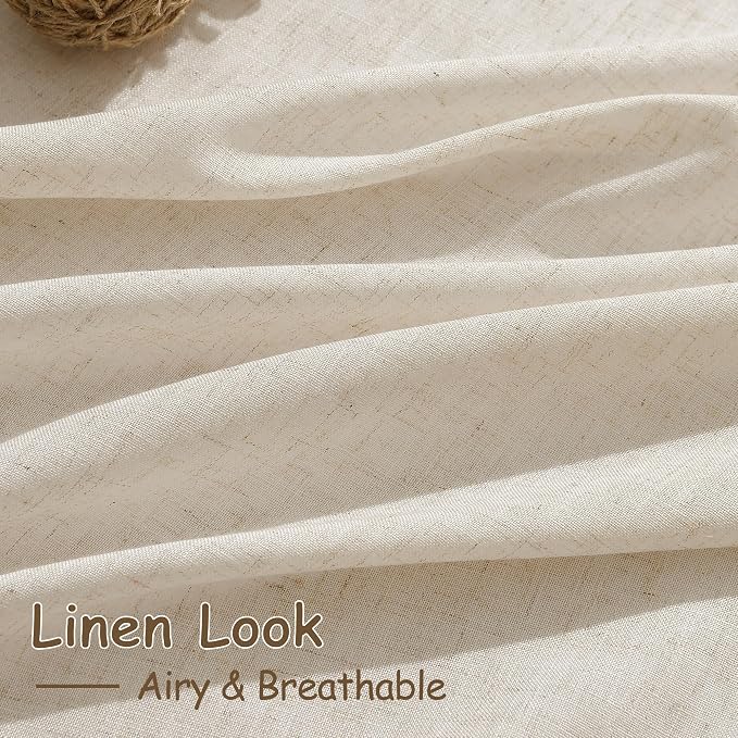 Nanspring 102 Inch Long Curtains for Living Room Cream Beige Linen Light Filtering Semi Sheer Curtain Back Tab Modern Farmhouse Decor Floor to Ceiling Coastal Drapes for Bedroom 52x102, 2 Panels