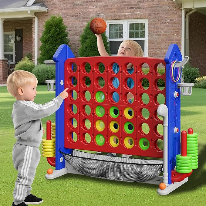 Furnideco Jumbo 4-to-Score Giant Game Set, Height Adjustable Jumbo Yard Games for Kids and Adults Outdoor Play, Backyard Large Floor Games
