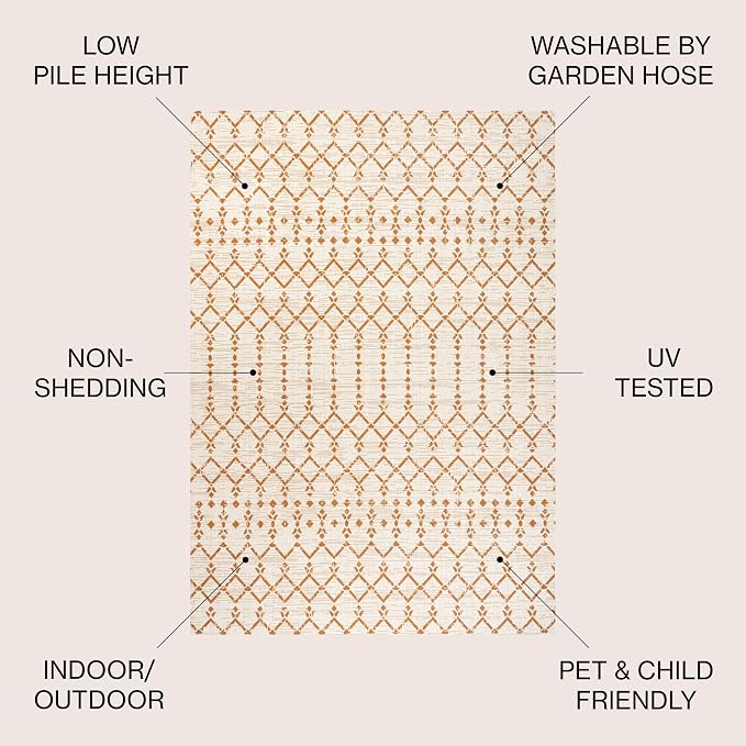 JONATHAN Y Moroccan Geometric Indoor Outdoor Area Rug 5X8 Cream/Orange, Ourika Textured Weave for Backyard, Patio, Porch, Easy-Cleaning, High Traffic, Pet-Friendly, Non-Shedding (SMB108O-5)
