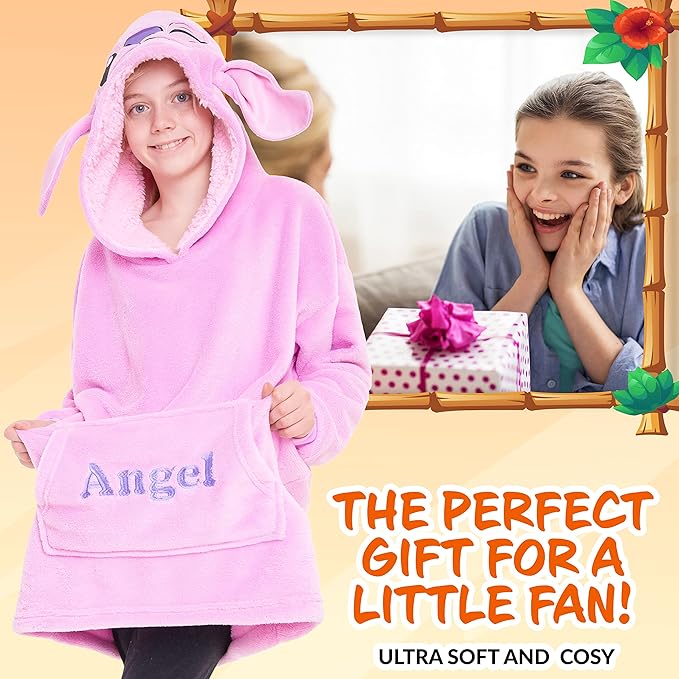 Disney Stitch Fleece Hoodie Blanket for Kids and Teenagers - One Size Fluffy Oversized Hoodie - Stitch Gifts