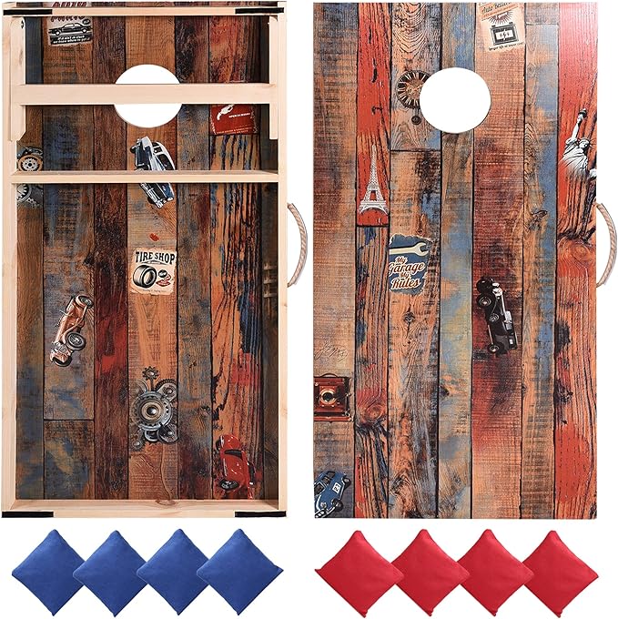 Sportdo Solid Wood Vintage Cornhole Game Set, Two 4'x2'Cornhole Boards, 8 Cornhole Bags for Indoor and Outdoor Toss Games Competitions, Tournaments