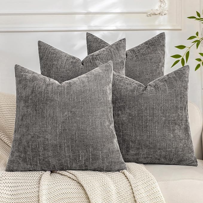 Set of 4 Soft Textured Decorative Throw Pillow Covers 20x20 Inch Cozy Farmhouse Cushion Cover Square Accent Pillow Cases for Bed Couch Sofa Living Room, Grey