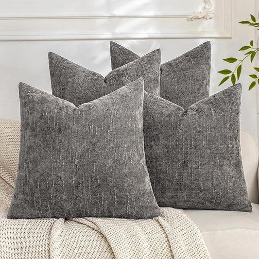 Set of 4 Soft Textured Decorative Throw Pillow Covers 20x20 Inch Cozy Farmhouse Cushion Cover Square Accent Pillow Cases for Bed Couch Sofa Living Room, Grey