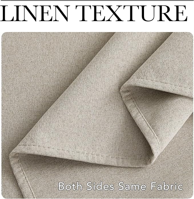 NICETOWN 100% Blackout Curtains for Bedroom 84 inches Long, Thermal Insulated & Noise Reducing Draperies for Living Room, Double Sided Faux Linen Curtains for Farmhouse, W52 x L84 in, 2 Panels, Beige