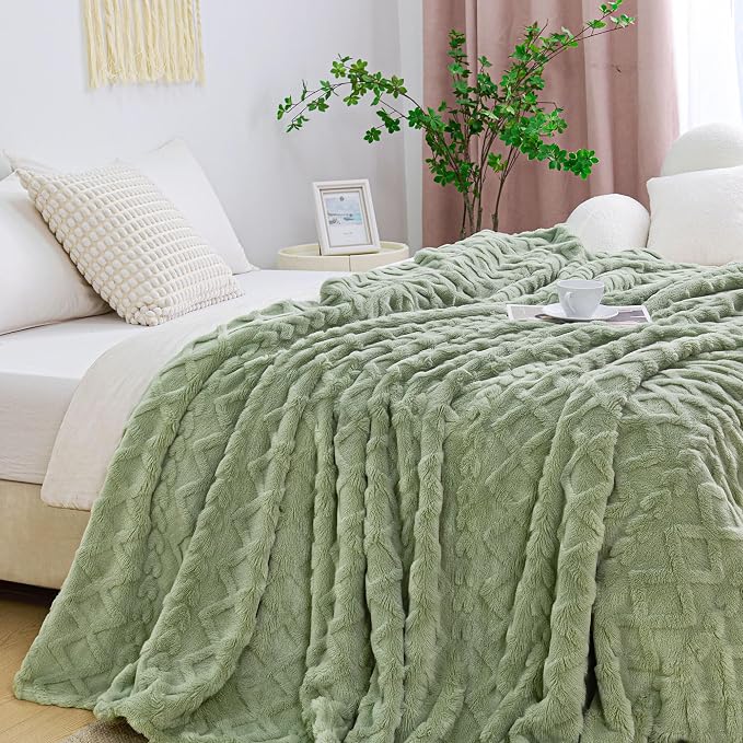 Aganear Fleece Throw Blanket for Couch Sofa 50"x60" Sage Green | Lightweight Fuzzy Throw,Warm Gift for Women,Christmas,Housewarming,Soft,Boho Design for Room Home Decor,All-Season Use
