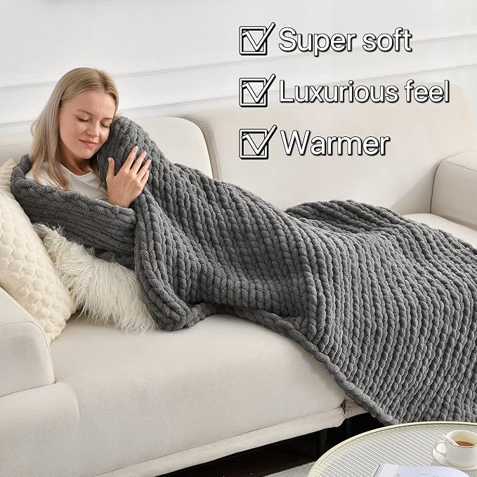 Maetoow Tighter Version Chenille Chunky Knit Blanket Throw,40×50,Dark Grey