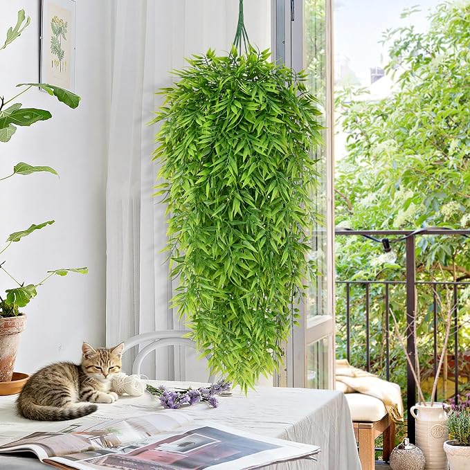 Waipfaru 4Pcs Artificial Hanging Plants, Fake Willow Leaves Vines | UV Resistant Faux Outdoor Plants Ivy Vines for Modern Boho Patio Outdoor Indoor Party Wall Porch Gazebo Aesthetic Decor