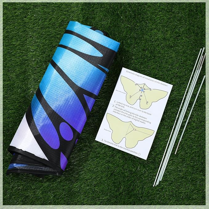 Silipull 2 Pcs Butterfly Kite 55" x 28" Large Kites with 328ft Kite String Beach Colorful Kites for Adults Beginner Outdoor Supplies (Purple and Orange)