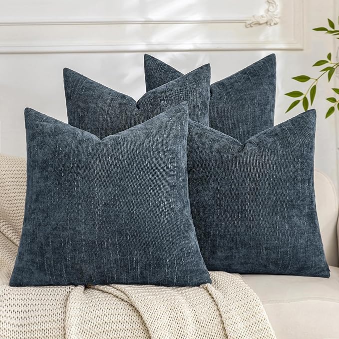 Set of 4 Soft Textured Decorative Throw Pillow Covers 22x22 Inch Cozy Farmhouse Cushion Cover Square Accent Pillow Cases for Bed Couch Sofa Living Room, Grey Blue