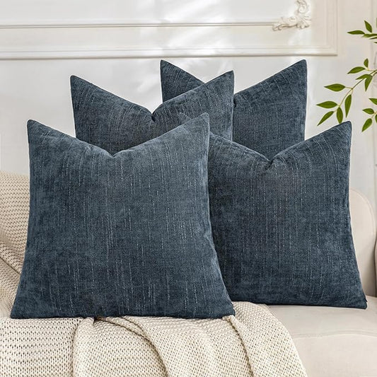 Set of 4 Soft Textured Decorative Throw Pillow Covers 22x22 Inch Cozy Farmhouse Cushion Cover Square Accent Pillow Cases for Bed Couch Sofa Living Room, Grey Blue