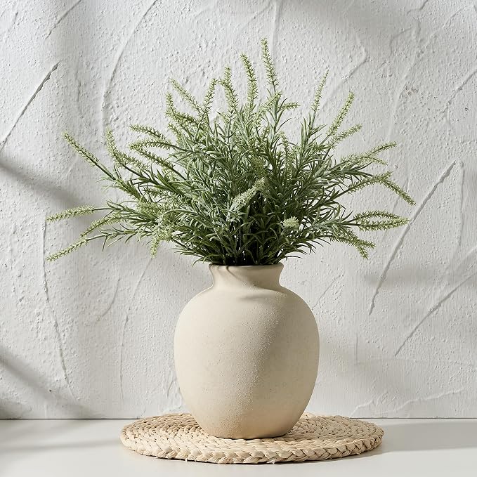 SIDUCAL Ceramic Decorative Flower Vase | 7.48 Inch Pottery Rustic Farmhouse Boho Vase for Home Decor, Table, Living Room, Bathroom, Coffee Desk, Shelf, Mantel Decoration, Wedding, White