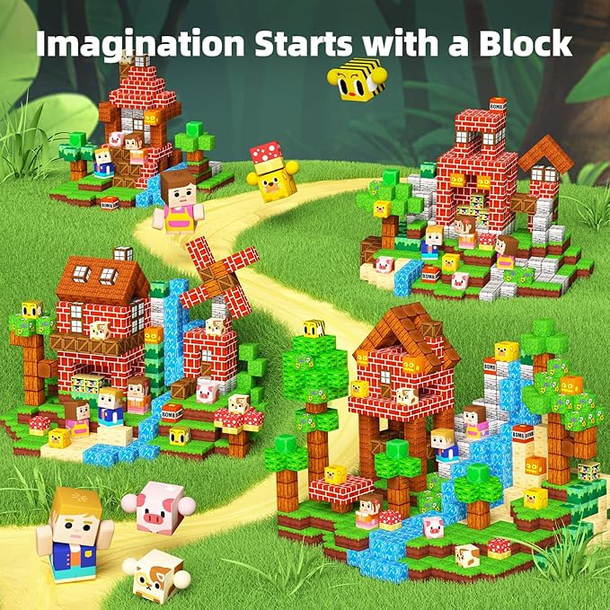 idoot 100PCS Magnetic Building Blocks, Forest Animal Sensory STEM Toys for Boys and Girls, Great for Birthday