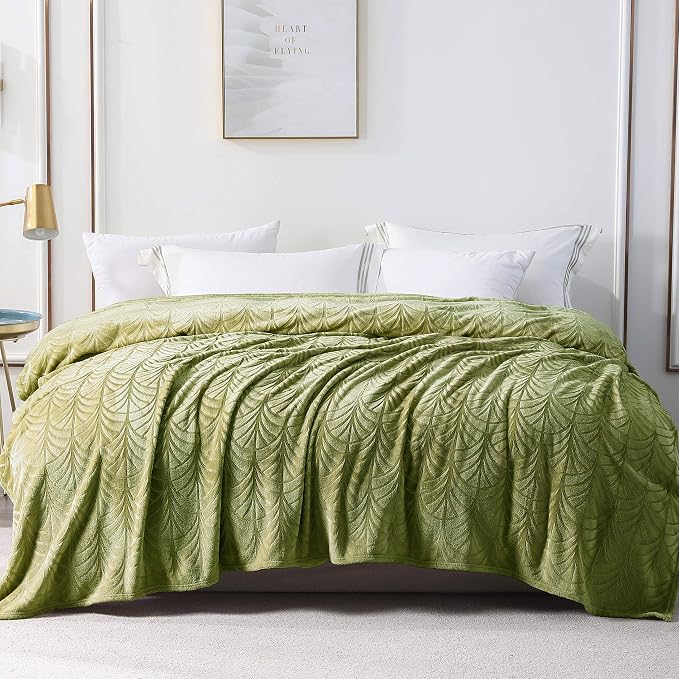 Whale Flotilla Soft Flannel Fleece Twin XL Size Bed Blanket, Olive Green | 90"x66" Cozy Lightweight Breathable Coverlet, Plush Fluffy Bedspread, Vintage Pattern Decorative Blanket for Dorm, All Season