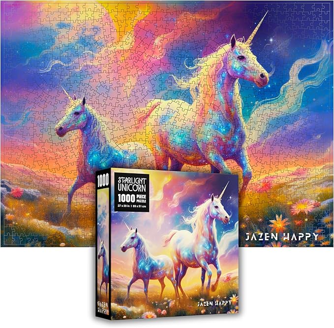 Challenging Jigsaw Puzzle for Adults and Families - 1000 Pieces - Starlight Unicorn - Jazen Happy - 27x20 inch - Poster Included Puzzle