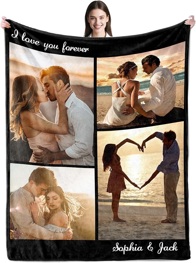 SHIPS NEXT DAY Custom Blanket with Picture Text Personalized Throws Blanket with Photos Customize Blanket Customizable Blankets Customized Gifts for Mom Dad Couple Girlfriend Boyfriend Wife Husband