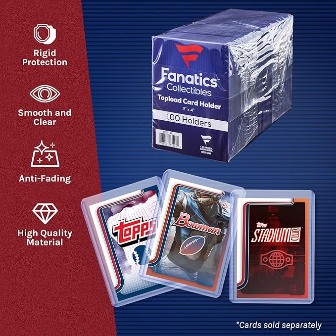 Fanatics Collectibles 35pt 3x4 Top Loaders, 100 Count - Standard Size Clear Rigid Card Holders for Trading Card Protection