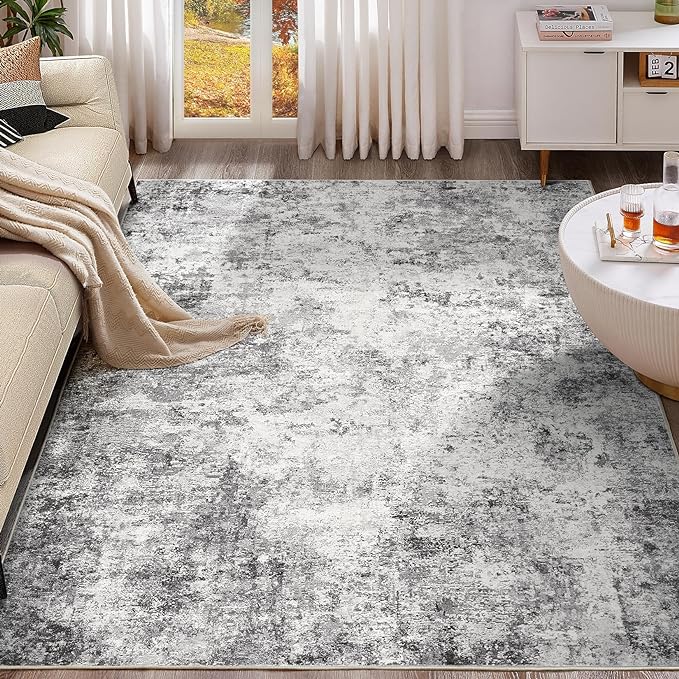 UERMEI 6x9 Washable Area Rug - Neutral Modern Abstract Living Room Rugs, Non-Slip Soft Large Indoor Floor Carpet for Bedroom Home Office & Under Dining Table Decor, Grey