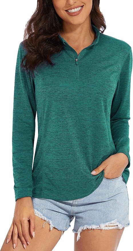 MAGCOMSEN Women's UPF 50+ Sun Shirts Long Sleeve 1/4 Zip Pullover Quick Dry Workout Hiking Tops Running Athletic Shirts