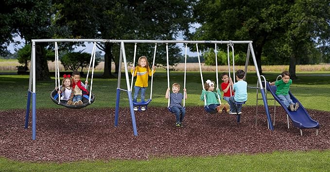 Fun Forever with 6' Wave Slide - 8 User / 6 Station Easy Assembly Galvanized Metal Backyard Play Kids Swing Set. 192" L x 104" Deep x 74" H, by XDP Recreation a USA Company