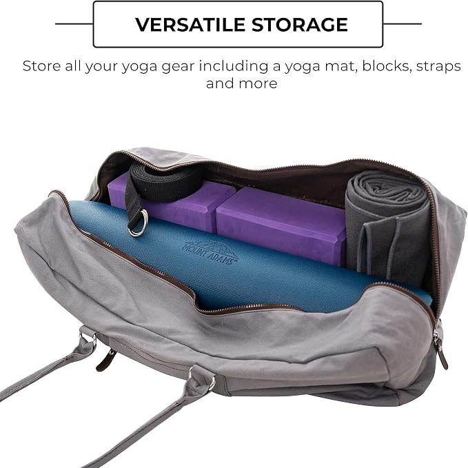 Mount Adams XL Yoga Mat Bag, 26" x 10" x 10", Extra Large Yoga Mat Carrier, Fitness Bag for Exercise Mat, Block, Straps, and Blanket, Canvas Gym Duffle Bag for Workout Accessories