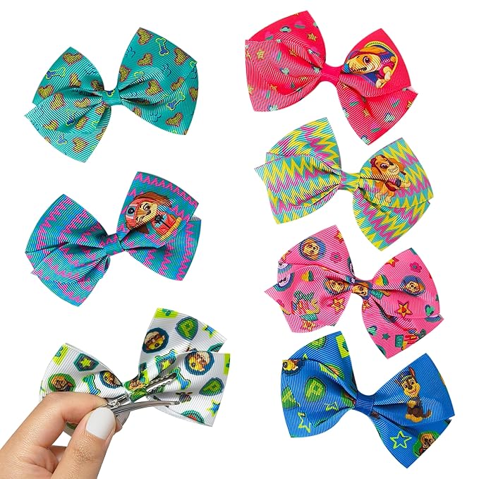 LUV HER Paw Patrol Alligator Hair Clips for Kids – 7-Pack Non-Slip 4-Inch Hair Bows – Girls Hair Accessories with Rescue Pup Prints – Ages 3+ – Non-Toxic Material