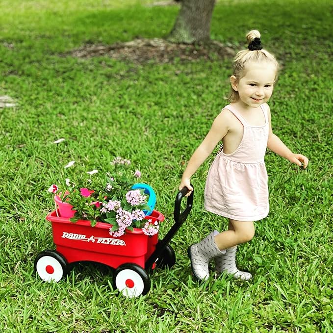 Radio Flyer Push & Pull Walker Wagon with Garden Tools, Red, for Kids 1-4 Years Old, Locking Handle for Stability, Baby Push Walker Converts to Pull Wagon, for Indoor & Outdoor Play
