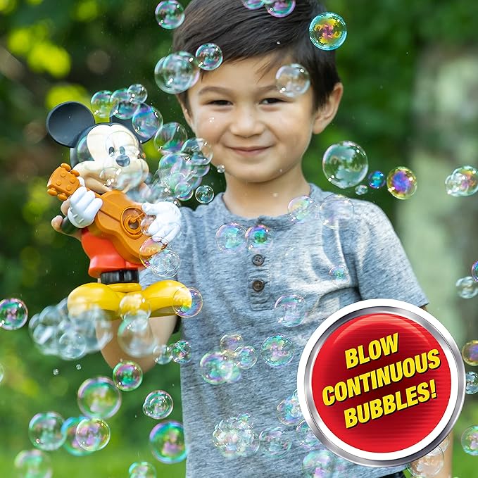 Little Kids Disney Mickey Mouse Action Bubble Blower Machine, Includes Bubble Solution, Multi