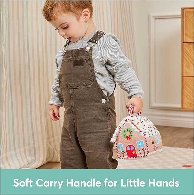 GUND Baby Play Soft Collection, My First Gingerbread House 5-Piece Playset with Rattle, Squeaker and Crinkle Plush Toys, Sensory Toy for Babies, 7.5”