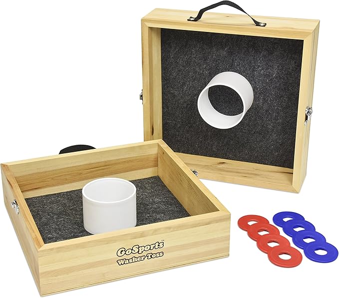 GoSports Premium Birch Wood Washer Toss Game - Portable Set Includes 2 Targets and 8 Washers - For Backyard and Outdoor Acitivies for Family and Adults