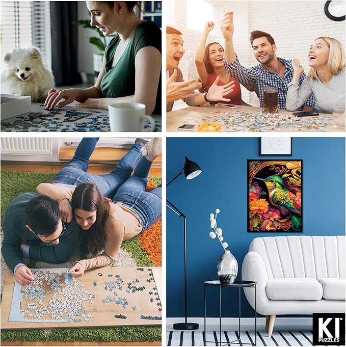 550 Piece Puzzle for Adults – Hard, Difficult, Challenging Jigsaw – RomantzArt Small and Mighty III – Whimsical Hummingbird – 24x18 Inches
