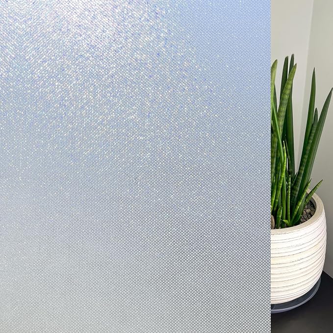 KESPEN Frosted Window Privacy Film Heat Control UV Sun Blocking Glass Stickers Static Cling Non Adhesive Door Coverings Decals for Bathroom Home Office, Sparkling, 35.4 Inch X 6.5 Feet