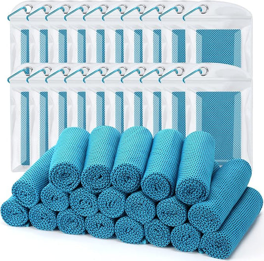 Cooling Towel (Pack of 20, 40"x12") with Pouches for Sports, Workout, Fitness, Gym, Yoga, Golf, Pilates, Travel, Camping & More