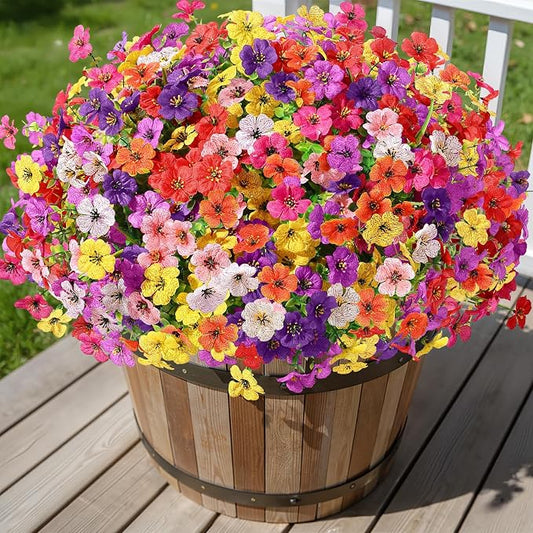Alupssuc 24 Bundles Artificial Daisy Flowers UV Resistant for Outdoor Decor | Silk & Plastic, Spring Faux Plants Greenery, Bendable Stems, for Porch Patio Hanging Window Planter Yard Outside, 8 Colors