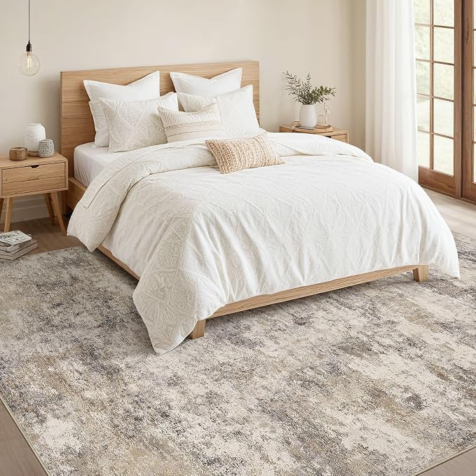 Nakagishi Boho 10x12 Area Rug Living Room Rugs Machine Washable Brown Grey | Soft, Pet & Kid Friendly, Carpet for Living Room/Bedroom/Office/Kitchen/Nursery, Daily Home Decor Stain Resistant Moroccan