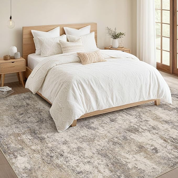 Nakagishi Boho 9x12 Area Rug Living Room Rugs Machine Washable Brown Grey | Soft, Pet & Kid Friendly, Carpet for Living Room/Bedroom/Office/Kitchen/Nursery, Daily Home Decor Stain Resistant Moroccan