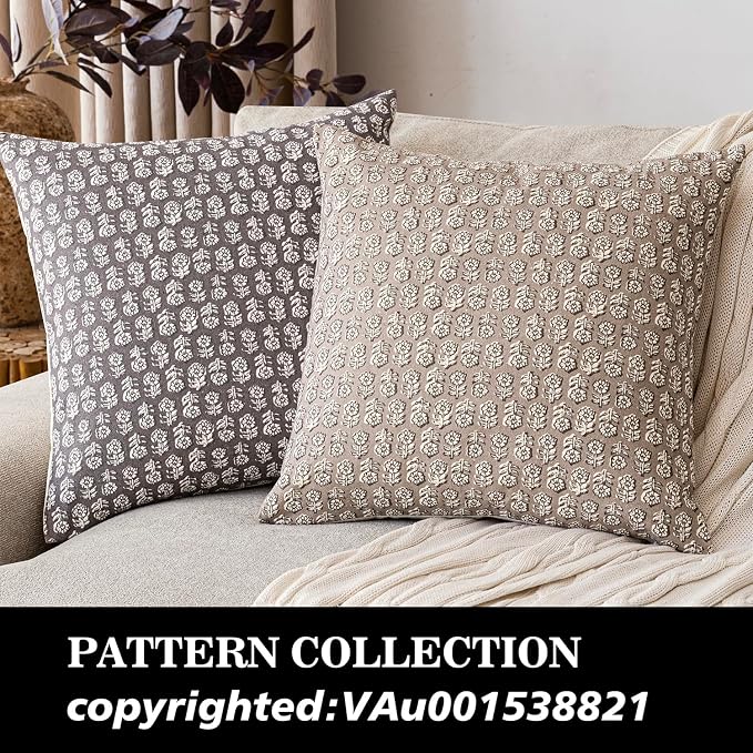 Foindtower Set of 2 Decorative Vintage Floral Print Throw Pillow Covers Neutral Modern Farmhouse Cushion Covers Boho Home Decor for Sofa Chair Couch Bedroom Living Room,18×18 Inch,Tan Taupe