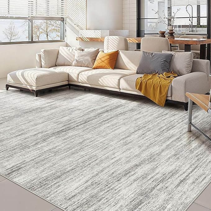 Nakagishi 9x12 Area Rugs Living Room: Washable Large Vintage Rug Neutral Non-Slip Soft Stain Resistant Indoor Carpet for Bedroom Nursery Dining Room Office Playroom - Grey-01