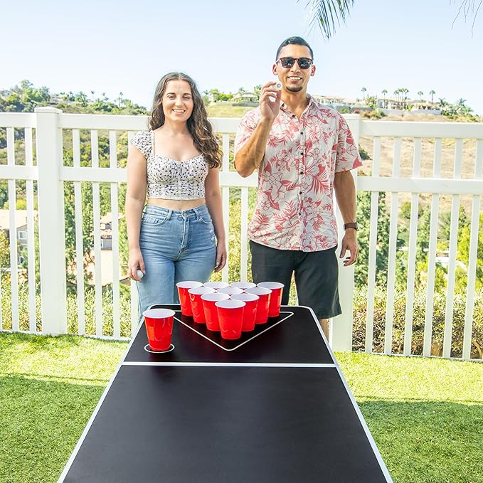 GoPong 8 Foot Portable Beer Pong/Tailgate Tables (Black, Football, American Flag, or Custom Dry Erase)