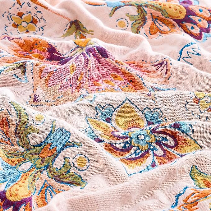 XIBLC Boho Throw Blanket for Bed, 100% Cotton Soft Rustic Quilt Fall Blanket, 90"x98" Floral Printed Farmhouse Decor Bed Blankets, All Season Rustic Reversible Bohemian Throw Quilt