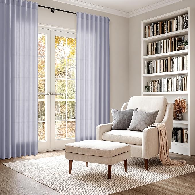 Nanspring Lavender Purple Linen Curtains 96 Inches Long for Living Room Boho Decor Light Filtering Semi Sheer Curtain Back Tab Rod Pocket Modern Luxury Drapes for Bedroom Office 52x96, 2 Panels