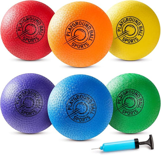 EVERICH 8.5 Inch Playground Balls Kickball Set, 6 Pack Soft Dodge Kick Ball Dodgeball Handball 4 Square Ball for Kids Adults, Outdoor Indoor Sports Yard Camp School Games Toys for Boys Girls with Pump