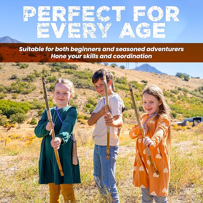 Adventure Awaits! Handmade Wooden Bow and Arrow Set | 10 Wood Arrows and Quiver | for Outdoor Play