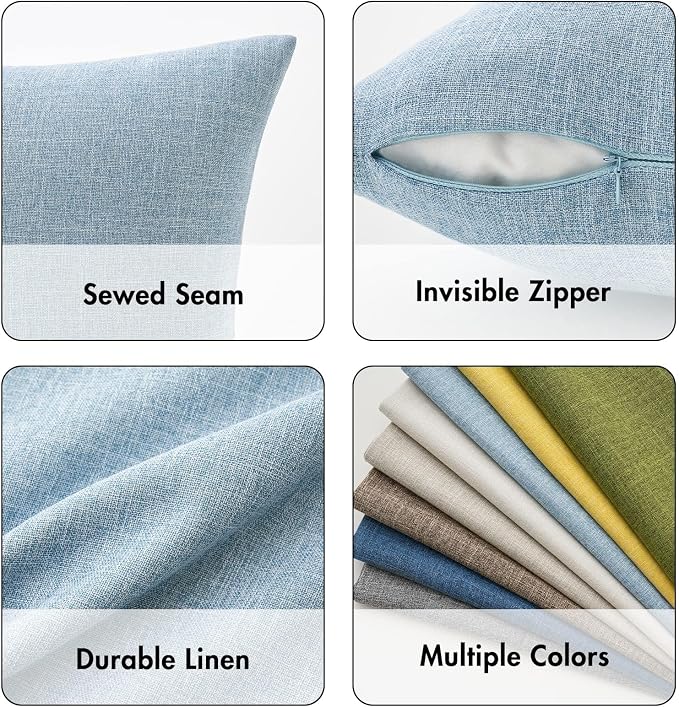 MIULEE 26x26 Inch Pack of 2 Decorative Linen Burlap Textured Euro Pillow Covers Farmhouse Boho Accent Pillowcases Spring Coastal Home Decor for Couch Sofa Bedroom Living Room Light Blue
