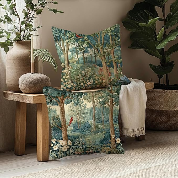 Rustic Spring Forest Pillow Covers 20x20 Double-Sided, Cottagecore Forest Nature Botanical Wildflower Decorative Throw Pillow Covers for Sofa Bed Bedroom Living Room Set of 2