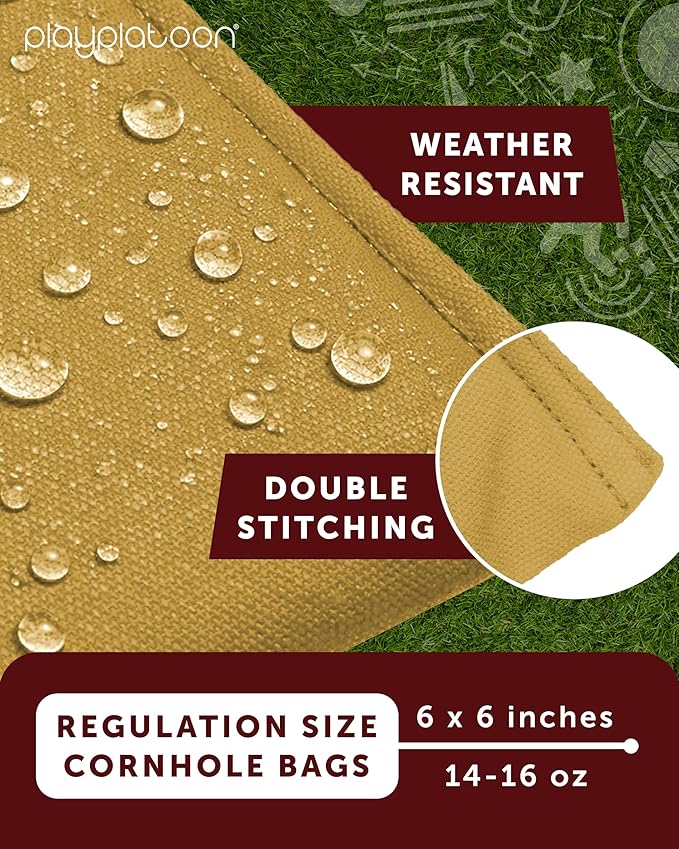 Play Platoon Cornhole Bags Weather Resistant- Set of 8 Regulation Bean Bags for Tossing- Official Professional Size & Weight Corn Hole Bags Two Color All Weather Cornhole Beans Bag Set with Tote Bag
