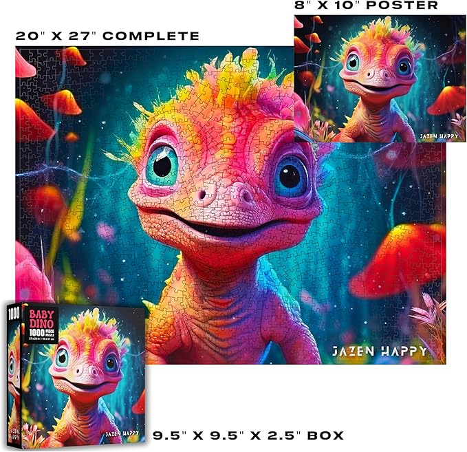 Challenging Jigsaw Puzzle for Adults and Families - 1000 Pieces - Baby Dinosaur - Jazen Happy - 27x20 inch - Poster Included Puzzle
