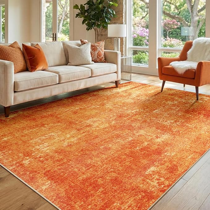 RELEANY Washable 5'x7' Abstract Area Rug for Living Room Orange | carpet for bedroom, kitchen, office, hallway and entryway, printed pattern, non-slip, soft, stain-resistant, easy to clean
