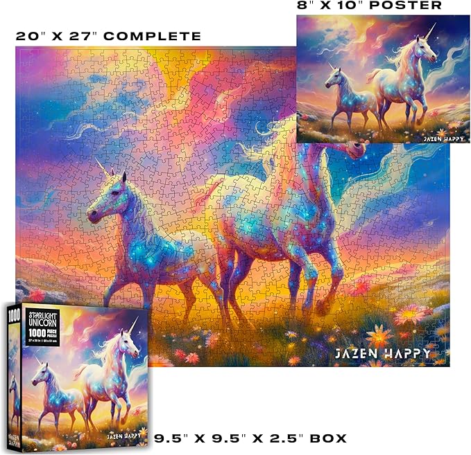Challenging Jigsaw Puzzle for Adults and Families - 1000 Pieces - Starlight Unicorn - Jazen Happy - 27x20 inch - Poster Included Puzzle